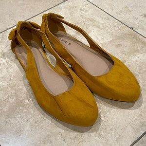 Mustard Yellow Almond Toe Flats with Bow